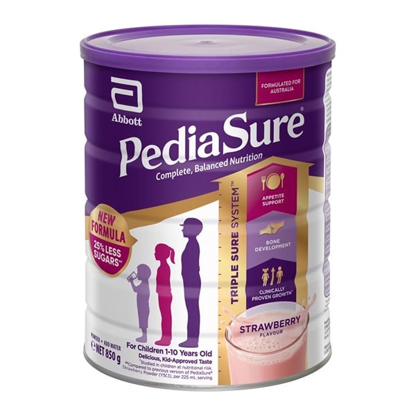 Sữa bột Pediasure 850g vị Dâu công thức mới, dành cho trẻ từ 1-10 tuổi