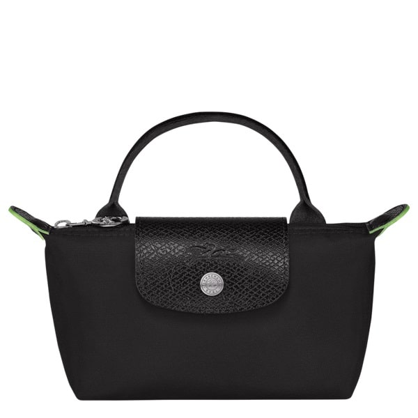 Túi xách Longchamp Le Pliage Recycled Fabric Pouch With Handle, màu đen Canvas tái chế