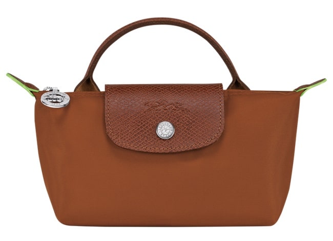 Túi xách Longchamp Le Pliage Green Pouch With Handle, màu nâu Cognac